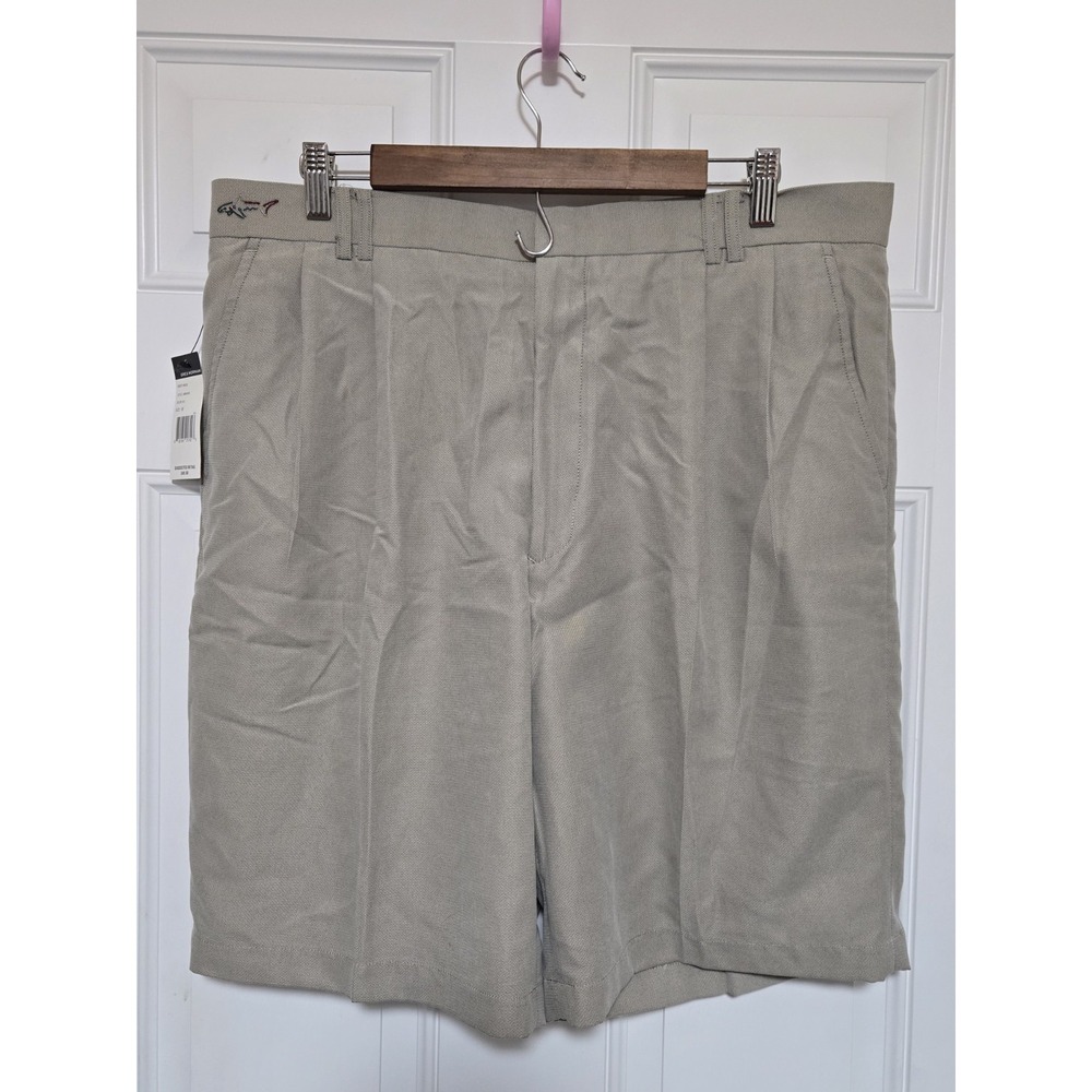 New‎ Greg Norman Golf Shorts Men's 36 Beige Sand Shark Logo Basics NWT